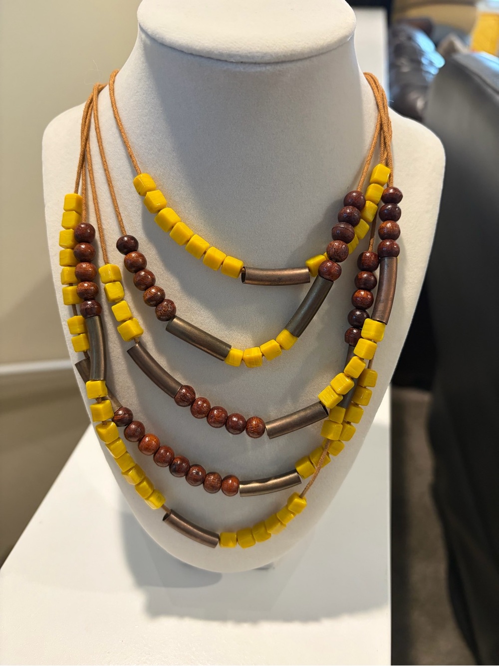 Brown and yellow bohemian style necklace